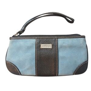 NEW Lumbertson Truex Blue Suede and Brown Leather Wristlet Clutch